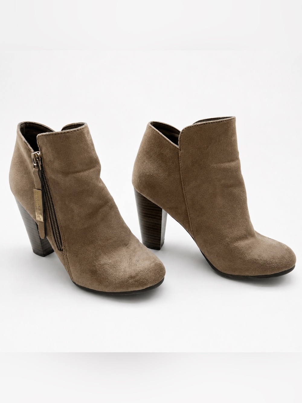 Breckelles Taupe Block Heel Ankle Boots 5.5